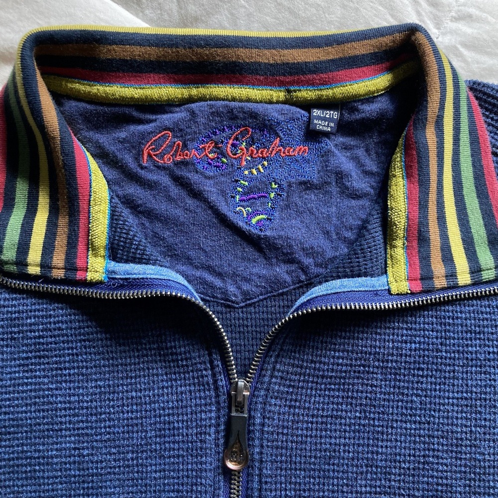 Robert Graham Mens 2XL Thermal Waffle Long Sleeve 1/4Zip Pullover Sweater Blue - Picture 5 of 16
